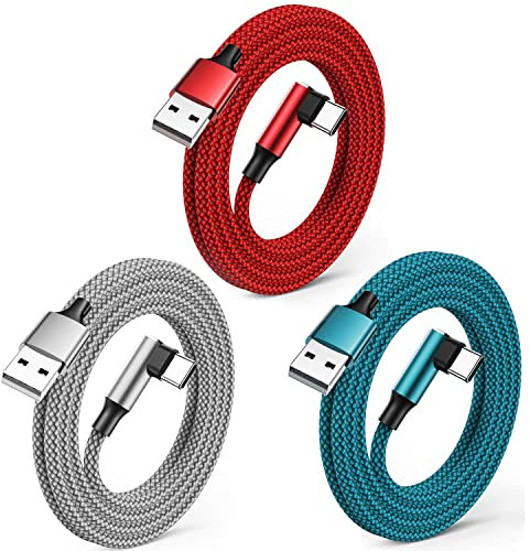 ZJXD USB C Charger Cable 3Pack 1M+1.8M+3M USB Type C Charger Fast Charging Cable Right Angle USB C Cable 90 Degree Braided Compatible with iPhone 15 Samsung Galaxy S21 S20 Note 10 9,Huawei P40 P30 P20