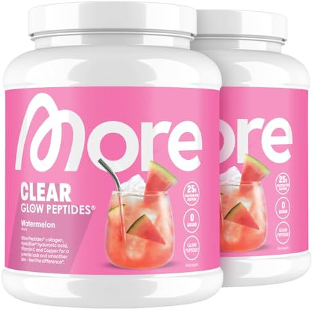MORE Clear Glow Peptides, Wassermelone, 2 x 600 g, unterstützt Muskeln, Haut, Gelenke, Sehnen und Bänder - made in Germany