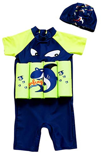 Odziezet One Piece Swimsuit for Children Learning to Swim Floating Quick Dry Swimsuit + Hat 1-5 Years