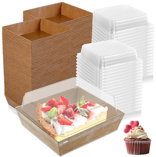 50 Pack Cake Slice Boxes with Clear Lids 12cm Square Oil-Proof Paper Charcuterie Boxes Reusable Dessert Boxes Sealed Cupcake Storage Box Food Containers for Muffins Slice Cakes Cookies Sandwiches