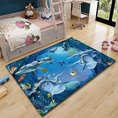 RUGMRZ Deko Teppich Webteppich Cartoon-Muster blau Schlafzimmer Teppich Kinderzimmer Zubehör waschbar Camping Teppich Für Draußen 70X140CM