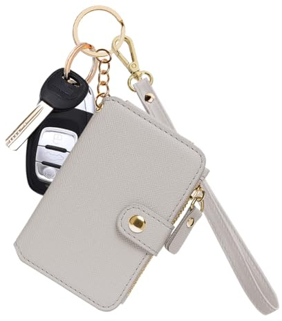 M-Plateau Geldbörse für Damen, Kartenhalter, Leder, Schlüsselanhänger, Geldbörse mit Reißverschluss, Münzfach, Ausweisfenster, Handgelenkschlaufe, Geschenkbox, Beige, Small, Kleine Clutch