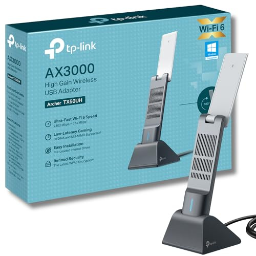 TP-Link Archer TX50UH AX3000 WiFi Dongle, WiFi 6 Dual Band Wireless, USB WiFi Adapter for PC, Broader Coverage, USB WiFi Dongle, Lower Latency&High Efficiency, USB3.0, Win10/11 Support, MU-MIMO, OFDMA