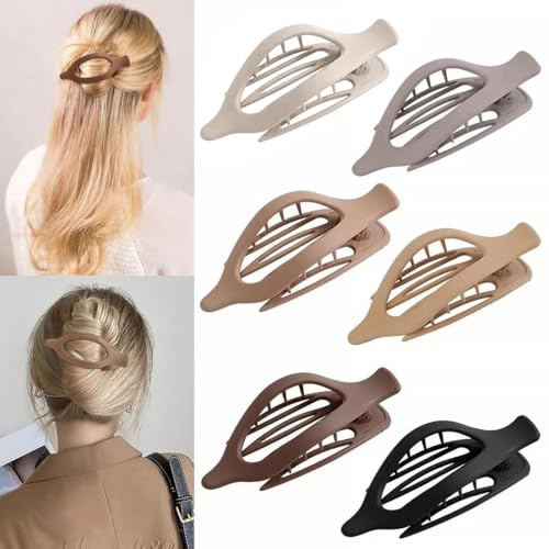 Haarklammern für Damen - Französische, Flache, Gebogene Spangen Mit Starkem Halt für Feines, Dickes, Kurzes Haar (6 Stück, A Neutrale Farben)