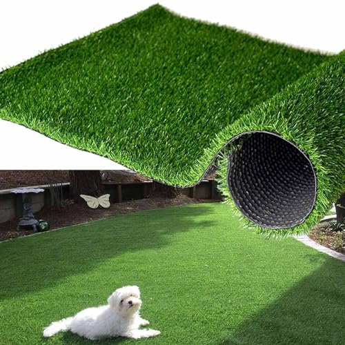 Kunstrasenrasen, 2,5 cm, Kunstrasenmatte für drinnen und draußen, Teppich für Hinterhof, Terrasse, Garten, Balkon, Gummirückseite/Entwässerungslöcher