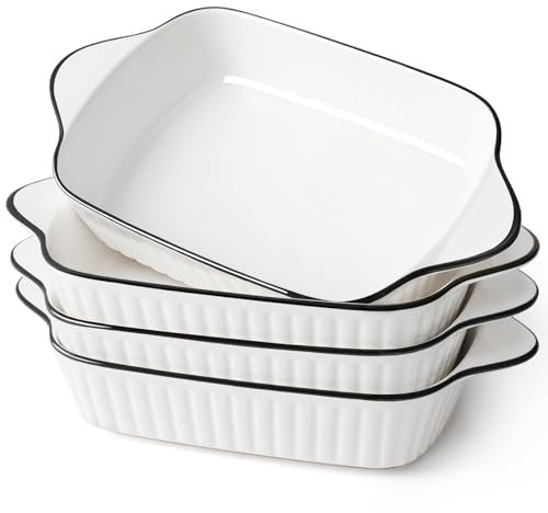 NUTRIUPS 26.5cm Kleine Auflaufformen 4er Set, 1L Rechteckige Lasagneformen, Kleine Keramik Backform, Rechteckige Backformen mit Griffen, Ofenfest & Mikrowellenfest