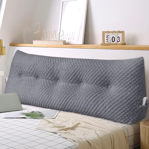 Mjuk kilkudde säng, stor ryggkudde, bekväm och stödjande, läskudde, väggkudde, ländryggskudde för soffa och sängar, stödkudde, nackkudde med avtagbart överdrag (mörkgrå – 80 x 20 x 50 cm)