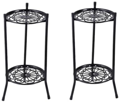 Genérico 2Piezas Soporte para Maceta de Metal de 2 Niveles,Soporte Alto para Plantas,Decoración del Hogar,Soporte para Maceta, Accesorios de Jardín para Flores de Plantas de Jardín(Negro)