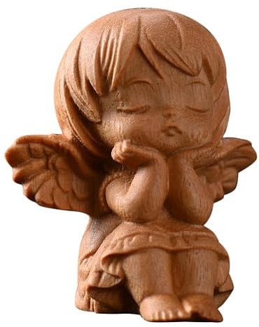 SUPVOX Petite Figurine Ange Sculptée en Bois, Modèle Miniature Élégant | Ange pour Tombe Cimetiere, Décoration Intérieure Religieuse, Khaki, Symbole de Protection Bénédictions
