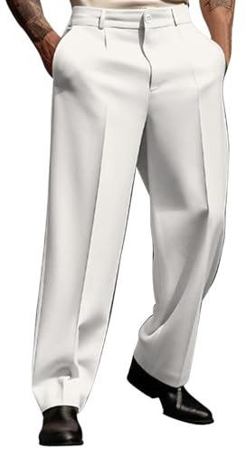 Herr stretch midja formella smart arbetsbyxor elastisk midja, Vitt, L