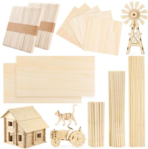 DOITEM 217 Pack Naturholz Handwerk Rund Stäb Lutscher-Stöcke Balsaholz zum Basteln Natural Wooden Dowel Sticks