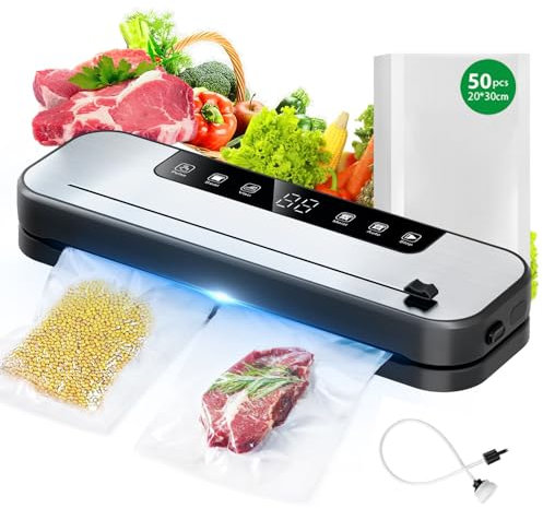 Machine sous Vide Alimentaire, 6 en 1 Appareils de Mise Sous Vide avec 50 Sacs à Vide, Mise Sous Vide Alimentaire, Appareil Sous Vide Alimentaire pour les Aliments Frais, Modes Sec et Humide