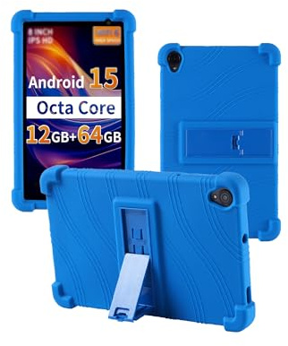 Case for Topsand M8 2025 Android 15 Tablet 8 inch，WUNIAK Shock Proof Lightweight Stand Rubber Shell Protective Cover,Kids Friendly Soft Silicone Adjustable Stand Cover，Blue