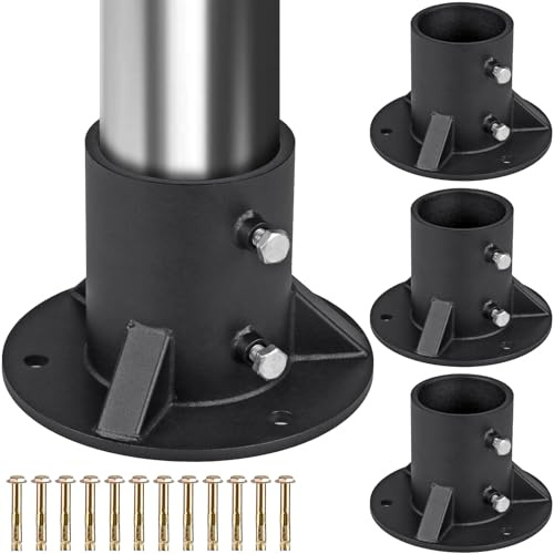 Lot de 4 brides de sol de clôture à chaîne - Base ronde très résistante de 3 - Supports de boîte aux lettres pour poteaux ronds en métal - Convient pour tubes/poteaux d'un diamètre extérieur de 2 à 7