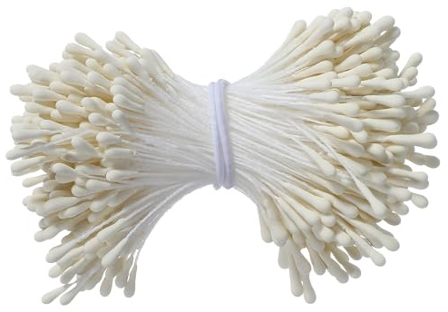 Tyqour 350 Pcs 3mm Flower Stamens for Flower Making, Pearl Double Heads Handmade Flower Stems, Artificial Paper Stamens for Crafts DIY Bouquets Wedding Scrapbook Decoration (Milky White）