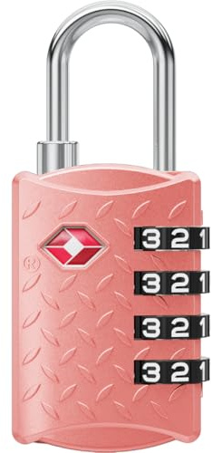 NOVLOCK Cadenas TSA à code 4 chiffres – compatible USA – surface nervurée antidérapante – sécurité de voyage pour valise, sac à dos, sac de sport et bagage cabine – lot de 1, rose