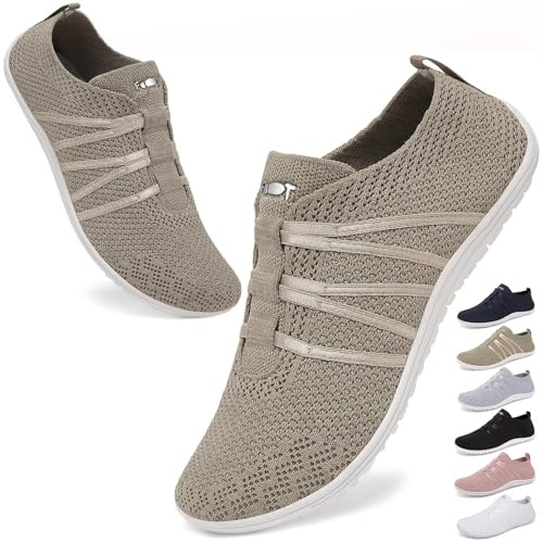 Wizshoe Scarpe Barefoot Donna Estive Minimaliste Scarpe Uomo Slip on Sneakers Fitness Calzature Sportive Comode Leggere Piedi Nudi Scarpe da Allenamento Zero Drop Shoes Cachi 39EU