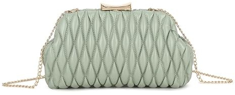 Girly Handbags Womens Quilted Clutch Purse with Chain Strap Evening Handbag for Weddings, Parties, and Formal Events Large Sage/Green