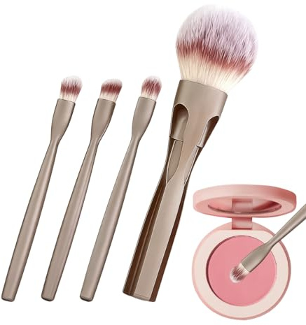 Makeupborstset – 4-i-1 magnetisk bärbar syntetisk, professionell skönhetsapplikator, kosmetisk applikation, hårdvara, personlig grooming kategori, kompakt roséguld resetillbehör