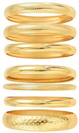 BKEPDY 7 Teiliges Armband Set für Damen aus 14 Karat Vergoldung als Mehrfach Stapelbare Klobige Armreifen im Boho und Indischen Stil mit Struktur