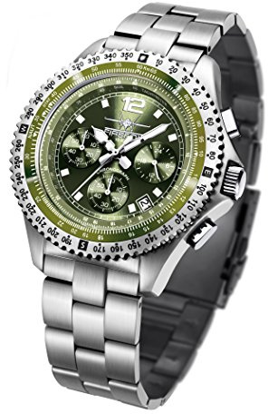 FIREFOX Fighter FFS05-115 Sunray olivgrün Chronograph Herrenuhr Armbanduhr massiv Edelstahl Sicherheitsfaltschließe 10 ATM Prüfdruck