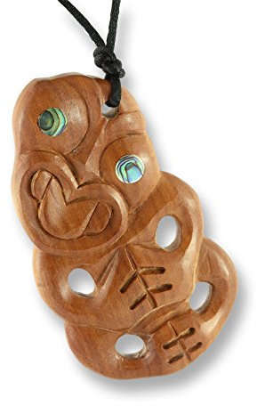 Island Piercings Handgefertigter Amulett Anhänger Tiki Maori Design aus Holz inkl. Band PB332