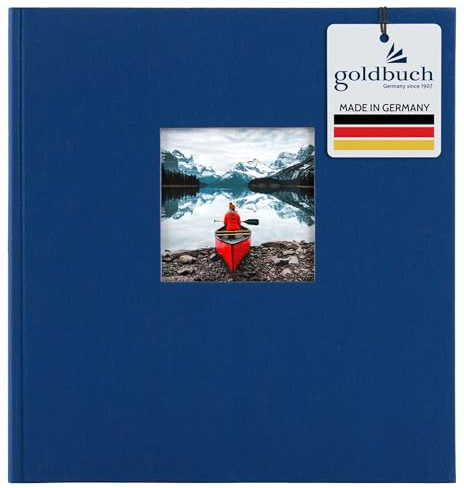 goldbuch 27 975 Bella Vista Fotoalbum mit Bildausschnitt Blau, Erinnerungsalbum im Format 30 x 31 cm, Foto Album 60 schwarze Seiten mit Pergamin-Trennblättern, Fotobuch mit Leineneinband, Dunkelblau