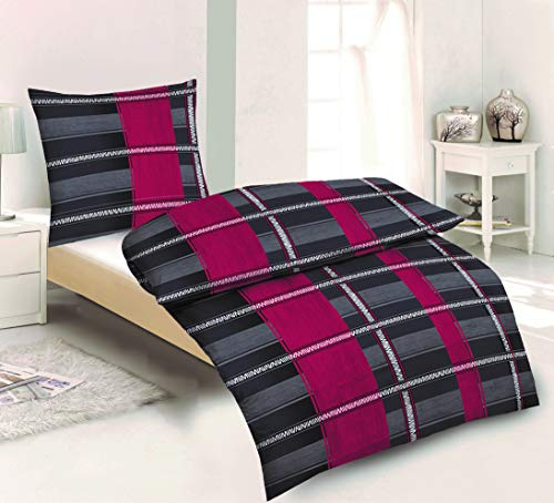 Bertels 4tlg Warme Winter Bettwäsche Microfaser Thermo Flausch Fleece 2X 155 x 220 cm + 2X 80 cm x 80 cm Übergröße Neu Bordeaux Rot Dulce