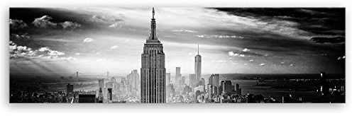 ge Bildet Bild auf Leinwand | Empire State Building in New York - Schwarz Weiß in 140x40 cm als Panorama Wandbild XXL | Wand-deko Dekoration Wohnung modern Bilder | 2228IIII