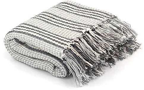vidaXL Manta a rayas 125x150 cm algodón gris y blanco