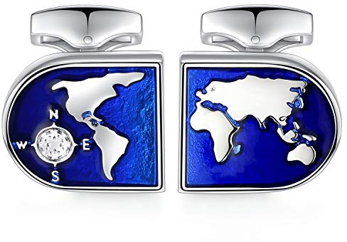 Honey Bear Mappa del mondo gemelli per uomo - acciaio inox per regalo di nozze business,Blu