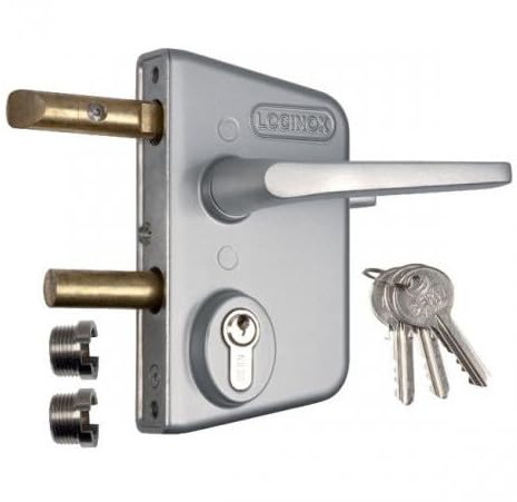 Serrure LCKX Locinox | Serrure de portail en applique argent - Clé I - Axe à 30 mm - Profil 40 à 60 mm - LCKX - Locinox