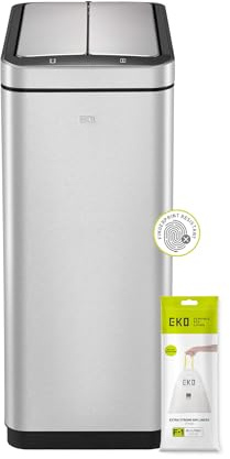 EKO Deluxe Phantom Motion Sensor Kitchen Bin - Touchless Automatic Recycling Bin - Perfect for Kitchen & Home, Stainless Steel, 20+20 Litre