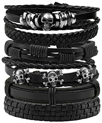 Manfnee Geflochtenes Lederarmband Punk Goth Rope Wrap Armband Armbänder Männer Frauen Verstellbar