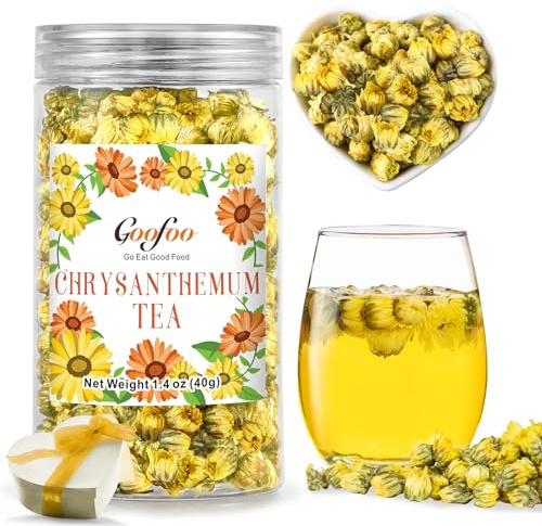 Chrysanthemum Tea, Yellow Edible Flowers, Dried Taiju Bulk, 菊花, Decaffeinated Natural Sweet, Ideal for Gift, 1.4 oz
