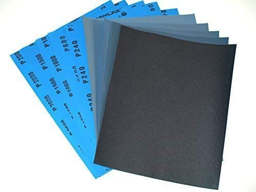 Starcke Matador Schleifpapier, verschiedene Körnungen, 240 / 600 / 1200 / 2000 / 2500, 10 Blatt, 2 pro Körnung, 230 x 280 mm, wasserfest, hochwertig