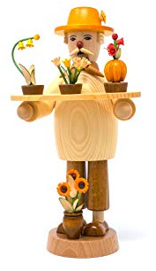Drechslerei Friedbert Uhlig, Räuchermännchen Nr. 042, Blumenfreund, 25 cm hoch, aus regionalem Holz gedrechselt, echte Handarbeit aus dem Erzgebirge, Weihnachten, Holzkunst, Echtholz