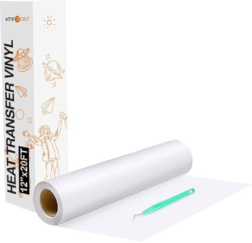 HTVRONT Plotterfolie Textil, Bügelfolie 30,5cm x 6,1m (Weiß) | PU Flexfolie, Zum Aufbügeln, Für T-Shirt & Stoffe, Einfach zu entgittern & zu bügeln, Für alle Plotter