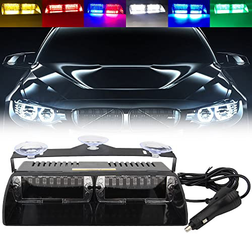 16 LED Policía Lámparas de peligro de advertencia de emergencia luces estroboscópicas para el vehículo del 12V Vehículo Vehículo SUV Interior Roof Dash Parabrisas con ventosas(Multicolor)