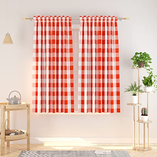 Natus Weaver Buffalo, Karierte Baumwollvorhänge, 114,3 cm lang, Keller, Rot und Weiß, Vichy-Karo, Küche, Fenster, Wohnzimmer, Schlafzimmer, kariert, Stangentasche, Fensterbehandlung, 2 Paneele