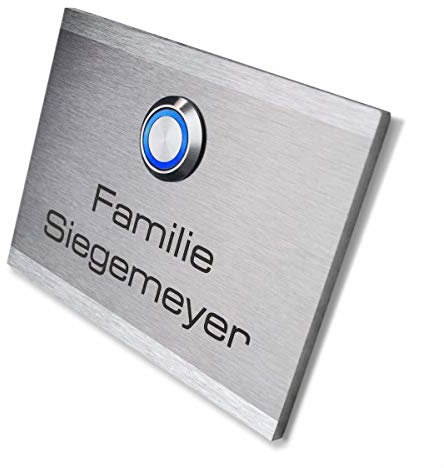 Metzler Edelstahl Türklingel - Türklingel aus V2A inkl. Gravur - LED-Klingeltaster – Edelstahl Gebürstet matt - Größe: 16 x 12 cm