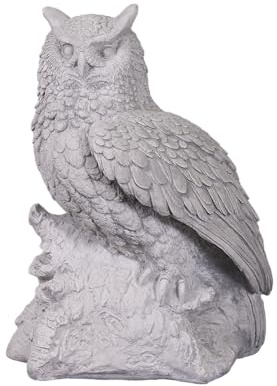 gartendekoparadies.de Eule auf einem AST, Steinfigur, H. 59 cm, 54 kg, Grau, frostsicher aus Steinguss für Außenbereich
