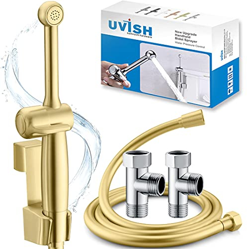 Bidet Handbrause Toilette Uvish Bidet Aufsatz Duschkopf mit Bidet Armaturen WC Hand Bidet Sprayer für Toilette Muslimische Dusche Shattaf Jet Spray für Persönliche Hygiene,Gold