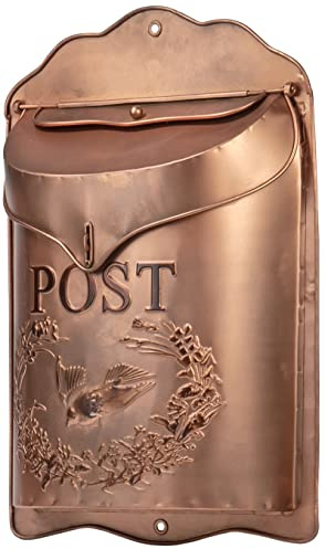 Red Co. 11.25” x 16” Large Decorative Vintage Post Embossed Metal Wall-Mounted Mailbox, Aged Copper