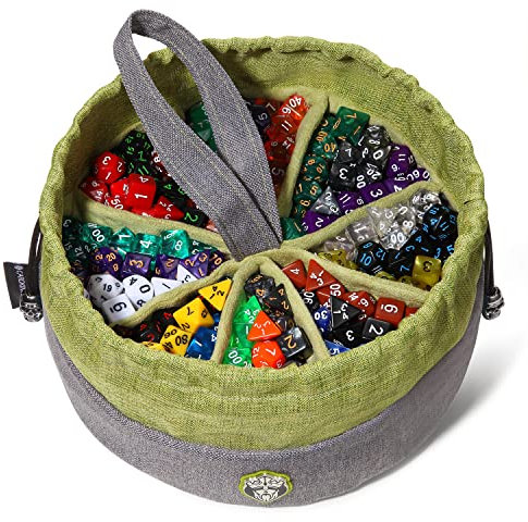 CardKingPro Monstrous - Würfelsack mit 8 Taschen - Grau/Grün - Mit riesigem Fassungsvermögen für mehr als 500 Würfel - Ideal für Würfelhortler