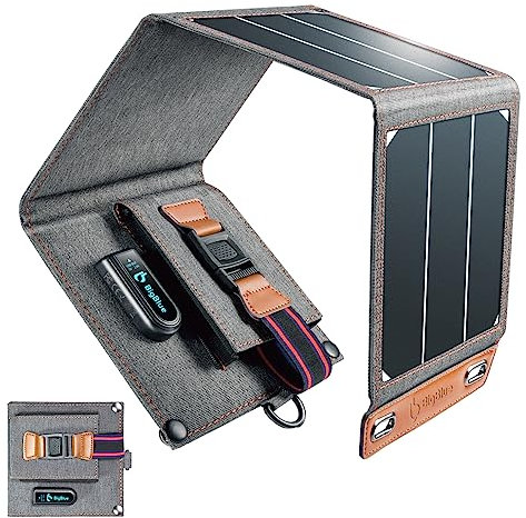 BigBlue 14W Solar Ladegerät Tragbar, Taschengröße Solarpanel 1-Port USB(5V/2,4A) & IPX4 Wasserdichte Taschenladegerät Solarpanel für Reisen, Camping und Garten