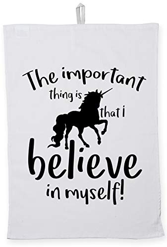Hippowarehouse The Important Thing Is That I Believe In Myself Unicorn Tea Towel Eco Printed Dish Cloth Kitchen accessory 50cmx70cm 100% Cotton