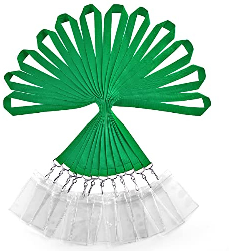 12er Pack Grün Polyester Lanyards mit wasserdichten Ausweishaltern - Langlebige und Farbenfrohe Halsbänder für Ausweiskarten, Schlüssel und mehr