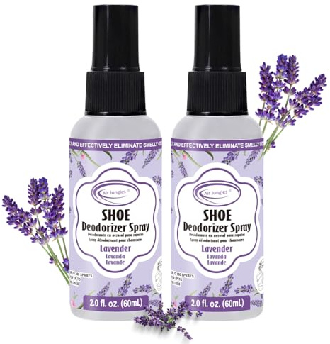 Air Jungles Shoe Deodorizer Spray Travel-size, Lavender Scent- 2 fl oz (Pack of 2) Up to 300 Spray Each, Odor Eliminator for Sneaker, Boot, Locker and Gym Bag, Smell Remover Footwear Freshener Spray