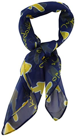 TigerTie Chiffon Nickituch in gelb blau weiss mit Schriftzug Camino de Santiago, Jakobsweg und gelbe aufgedruckte Pfeile gemustert - Gr. 60 x 60 cm
